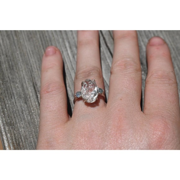 Raw Sapphire Engagement Ring Rough Diamond Wedding Band Unique Graduation - Picture 3 of 6